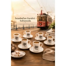 Porsima 1199 12 Parça Yaldızlı Porselen Türk Kahve Fincan Takımı - Istanbul Kahve Fincan Seti - 100ML