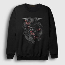 Presmono Unisex Siyah Flowers Samurai Samuray Sweatshirt
