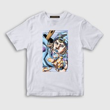 Presmono Unisex Çocuk Beyaz Johnny Joestar Anime Jojo T-Shirt