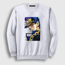Presmono Unisex Beyaz Jotaro Kujo V2 Anime Jojo Sweatshirt