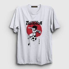 Presmono Unisex Beyaz Flag Futbol Anime Kaptan Captain Tsubasa T-Shirt
