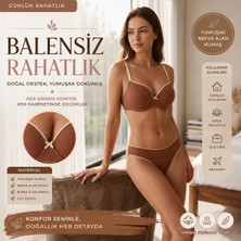 Nior Lifestyle Kahverengi Fitilli Sütyen Külot Takımı, Dolgulu Görünümlü Günlük Kadın Iç Giyim, Minimalist Iki Parça Lingerie Set