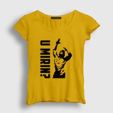 Presmono Kadın Sarı U Mirin Gym Fitness Zyzz T-Shirt