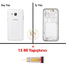 Arsking Samsung Galaxy J2 Beyaz Renk Lensli Kasa + B7000 Yapıştırıcı Orta Kasa Gövde Full Kasa Kapak Middle Frame Housing Galaxy J2 Uyumlu