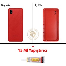 Arsking Samsung Galaxy A01 Core Kırmızı Renk Lensli Arka Kapak + B7000 Yapıştırıcı Arka Cam Batarya Kapağı Pil Kapağı Lazer Kesim Back Cover Galaxy A01 Core Uyumlu