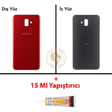 Arsking Samsung Galaxy J6 Plus Kırmızı Renk Arka Kapak + B7000 Yapıştırıcı Arka Cam Batarya Kapağı Pil Kapağı Lazer Kesim Back Cover Galaxy J6 Plus Uyumlu
