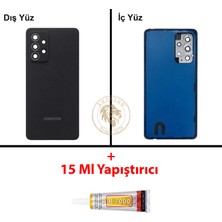 Arsking Samsung Galaxy A52 Siyah Renk Lensli Arka Kapak + B7000 Yapıştırıcı Arka Cam Batarya Kapağı Pil Kapağı Lazer Kesim Back Cover Galaxy A52 Uyumlu