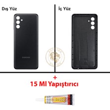 Arsking Samsung Galaxy A04S Siyah Renk Arka Kapak + B7000 Yapıştırıcı Arka Cam Batarya Kapağı Pil Kapağı Lazer Kesim Back Cover Galaxy A04S Uyumlu