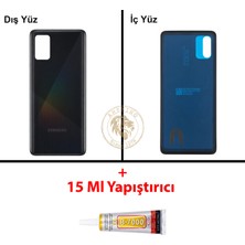 Arsking Samsung Galaxy A51 Siyah Renk Arka Kapak + B7000 Yapıştırıcı Arka Cam Batarya Kapağı Pil Kapağı Lazer Kesim Back Cover Galaxy A51 Uyumlu