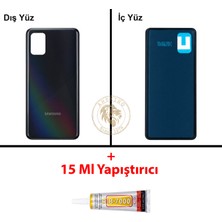 Arsking Samsung Galaxy A31 Siyah Renk Arka Kapak + B7000 Yapıştırıcı Arka Cam Batarya Kapağı Pil Kapağı Lazer Kesim Back Cover Galaxy A31 Uyumlu
