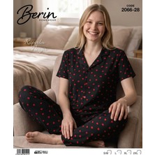 Berin  Kadın Kısa Kollu Kalpli Pijama Takımı – Siyah
