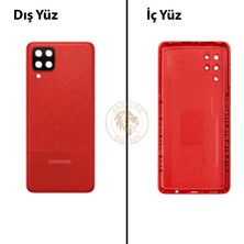 Arsking Samsung Galaxy A12 Kırmızı Renk Lensli Arka Kapak Arka Cam Batarya Kapağı Pil Kapağı Lazer Kesim Back Cover Galaxy A12 Uyumlu