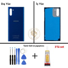 Arsking Samsung Galaxy Note 10 Mavi Renk Arka Kapak + Tamir Seti + B7000 Yapıştırıcı Arka Cam Batarya Kapağı Pil Kapağı Lazer Kesim Back Cover Galaxy Note 10 Uyumlu