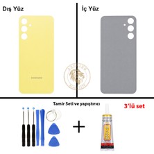 Arsking Samsung Galaxy A25 Sarı Renk Arka Kapak + Tamir Seti + B7000 Yapıştırıcı Arka Cam Batarya Kapağı Pil Kapağı Lazer Kesim Back Cover Galaxy A25 Uyumlu