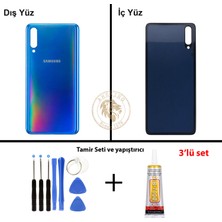 Arsking Samsung Galaxy A70 Mavi Renk Arka Kapak + Tamir Seti + B7000 Yapıştırıcı Arka Cam Batarya Kapağı Pil Kapağı Lazer Kesim Back Cover Galaxy A70 Uyumlu