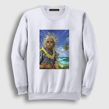 Presmono Unisex Beyaz Hawaii Albert Einstein Sweatshirt