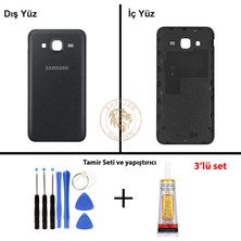 Arsking Samsung Galaxy J5 Siyah Renk Arka Kapak + Tamir Seti + B7000 Yapıştırıcı Arka Cam Batarya Kapağı Pil Kapağı Lazer Kesim Back Cover Galaxy J5 Uyumlu