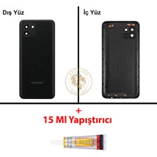 Arsking Samsung Galaxy A03S Siyah Renk Lensli Arka Kapak + B7000 Yapıştırıcı Arka Cam Batarya Kapağı Pil Kapağı Lazer Kesim Back Cover Galaxy A03S Uyumlu