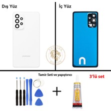 Arsking Samsung Galaxy A73 Beyaz Renk Lensli Arka Kapak + Tamir Seti + B7000 Yapıştırıcı Arka Cam Batarya Kapağı Pil Kapağı Lazer Kesim Back Cover Galaxy A73 Uyumlu