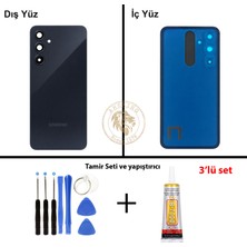 Arsking Samsung Galaxy A35 Lacivert Renk Lensli Arka Kapak + Tamir Seti + B7000 Yapıştırıcı Arka Cam Batarya Kapağı Pil Kapağı Lazer Kesim Back Cover Galaxy A35 Uyumlu