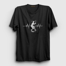 Presmono Unisex Siyah Heartbeat Spor Tennis Tenis T-Shirt