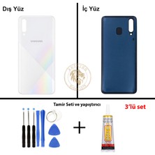 Arsking Samsung Galaxy A30S Beyaz Renk Arka Kapak + Tamir Seti + B7000 Yapıştırıcı Arka Cam Batarya Kapağı Pil Kapağı Lazer Kesim Back Cover Galaxy A30S Uyumlu