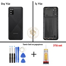 Arsking Samsung Galaxy A02S Siyah Renk Kasa + Tamir Seti + B7000 Yapıştırıcı Orta Kasa Gövde Full Kasa Kapak Middle Frame Housing Galaxy A02S Uyumlu