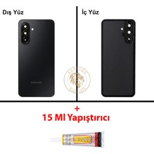 Arsking Samsung Galaxy A17 Siyah Renk Lensli Arka Kapak + B7000 Yapıştırıcı Arka Cam Batarya Kapağı Pil Kapağı Lazer Kesim Back Cover Galaxy A17 Uyumlu