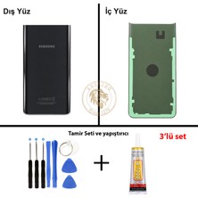 Arsking Samsung Galaxy A80 Siyah Renk Arka Kapak + Tamir Seti + B7000 Yapıştırıcı Arka Cam Batarya Kapağı Pil Kapağı Lazer Kesim Back Cover Galaxy A80 Uyumlu