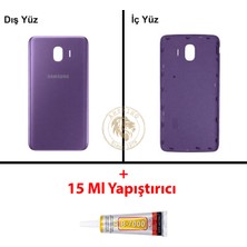 Arsking Samsung Galaxy J4 Mor Renk Arka Kapak + B7000 Yapıştırıcı Arka Cam Batarya Kapağı Pil Kapağı Lazer Kesim Back Cover Galaxy J4 Uyumlu