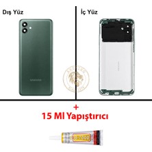 Arsking Samsung Galaxy A04S Yeşil Renk Lensli Arka Kapak + B7000 Yapıştırıcı Arka Cam Batarya Kapağı Pil Kapağı Lazer Kesim Back Cover Galaxy A04S Uyumlu
