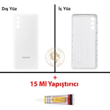 Arsking Samsung Galaxy A04S Beyaz Renk Arka Kapak + B7000 Yapıştırıcı Arka Cam Batarya Kapağı Pil Kapağı Lazer Kesim Back Cover Galaxy A04S Uyumlu