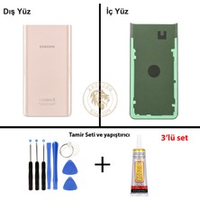 Arsking Samsung Galaxy A80 Gold Renk Arka Kapak + Tamir Seti + B7000 Yapıştırıcı Arka Cam Batarya Kapağı Pil Kapağı Lazer Kesim Back Cover Galaxy A80 Uyumlu