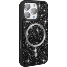 iPhone 16 Pro Max Kılıf Simli Pırlanta Taşlı Magsafe Kamera Yükseltili Silikon Cherena