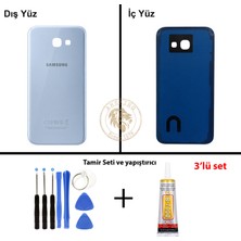 Arsking Samsung Galaxy A5 2017 A520 Mavi Renk Arka Kapak + Tamir Seti + B7000 Yapıştırıcı Arka Cam Batarya Kapağı Pil Kapağı Lazer Kesim Back Cover Galaxy A5 2017 Uyumlu