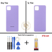Arsking Samsung Galaxy A22 5g Mor Renk Arka Kapak + Tamir Seti + B7000 Yapıştırıcı Arka Cam Batarya Kapağı Pil Kapağı Lazer Kesim Back Cover Galaxy A22 Uyumlu