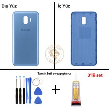Arsking Samsung Galaxy J2 Core J260 Mavi Renk Arka Kapak + Tamir Seti + B7000 Yapıştırıcı Arka Cam Batarya Kapağı Pil Kapağı Lazer Kesim Back Cover Galaxy J2 Core Uyumlu