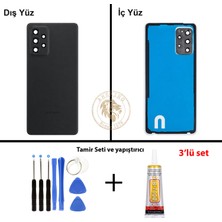 Arsking Samsung Galaxy A72 Siyah Renk Lensli Arka Kapak + Tamir Seti + B7000 Yapıştırıcı Arka Cam Batarya Kapağı Pil Kapağı Lazer Kesim Back Cover Galaxy A72 Uyumlu