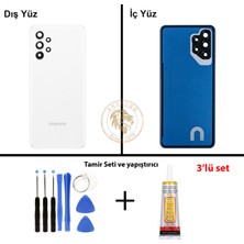 Arsking Samsung Galaxy A32 Beyaz Renk Lensli Arka Kapak + Tamir Seti + B7000 Yapıştırıcı Arka Cam Batarya Kapağı Pil Kapağı Lazer Kesim Back Cover Galaxy A32 Uyumlu