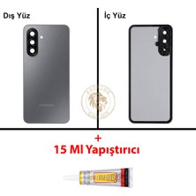 Arsking Samsung Galaxy A17 Gri Renk Lensli Arka Kapak + B7000 Yapıştırıcı Arka Cam Batarya Kapağı Pil Kapağı Lazer Kesim Back Cover Galaxy A17 Uyumlu