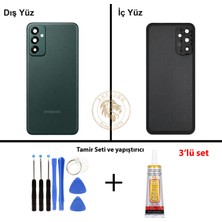 Arsking Samsung Galaxy M23 Yeşil Renk Arka Kapak + Tamir Seti + B7000 Yapıştırıcı Arka Cam Batarya Kapağı Pil Kapağı Lazer Kesim Back Cover Galaxy M23 Uyumlu