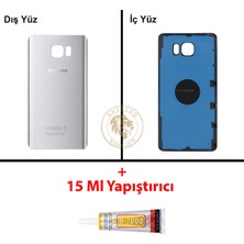 Arsking Samsung Galaxy Note 5 Gümüş Renk Arka Kapak + B7000 Yapıştırıcı Arka Cam Batarya Kapağı Pil Kapağı Lazer Kesim Back Cover Galaxy Note 5 Uyumlu