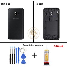 Arsking Samsung Galaxy J2 Pro 2018 J250 Siyah Renk Kasa + Tamir Seti + B7000 Yapıştırıcı Orta Kasa Gövde Full Kasa Kapak Middle Frame Housing Galaxy J2 Pro Uyumlu