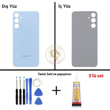 Arsking Samsung Galaxy A25 Mavi Renk Arka Kapak + Tamir Seti + B7000 Yapıştırıcı Arka Cam Batarya Kapağı Pil Kapağı Lazer Kesim Back Cover Galaxy A25 Uyumlu