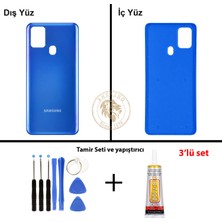 Arsking Samsung Galaxy A21S Mavi Renk Arka Kapak + Tamir Seti + B7000 Yapıştırıcı Arka Cam Batarya Kapağı Pil Kapağı Lazer Kesim Back Cover Galaxy A21S Uyumlu