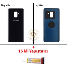 Arsking Samsung Galaxy A8 2018 A530 Siyah Renk Arka Kapak + B7000 Yapıştırıcı Arka Cam Batarya Kapağı Pil Kapağı Lazer Kesim Back Cover Galaxy A8 2018 Uyumlu