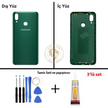 Arsking Samsung Galaxy A10S Yeşil Renk Arka Kapak + Tamir Seti + B7000 Yapıştırıcı Arka Cam Batarya Kapağı Pil Kapağı Lazer Kesim Back Cover Galaxy A10S Uyumlu