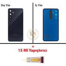 Arsking Samsung Galaxy A35 Lacivert Renk Lensli Arka Kapak + B7000 Yapıştırıcı Arka Cam Batarya Kapağı Pil Kapağı Lazer Kesim Back Cover Galaxy A35 Uyumlu