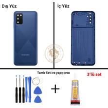 Arsking Samsung Galaxy A02S Mavi Renk Kasa + Tamir Seti + B7000 Yapıştırıcı Orta Kasa Gövde Full Kasa Kapak Middle Frame Housing Galaxy A02S Uyumlu