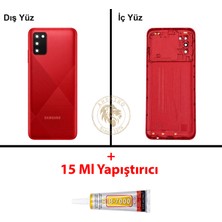Arsking Samsung Galaxy A02S Kırmızı Renk Kasa + B7000 Yapıştırıcı Orta Kasa Gövde Full Kasa Kapak Middle Frame Housing Galaxy A02S Uyumlu